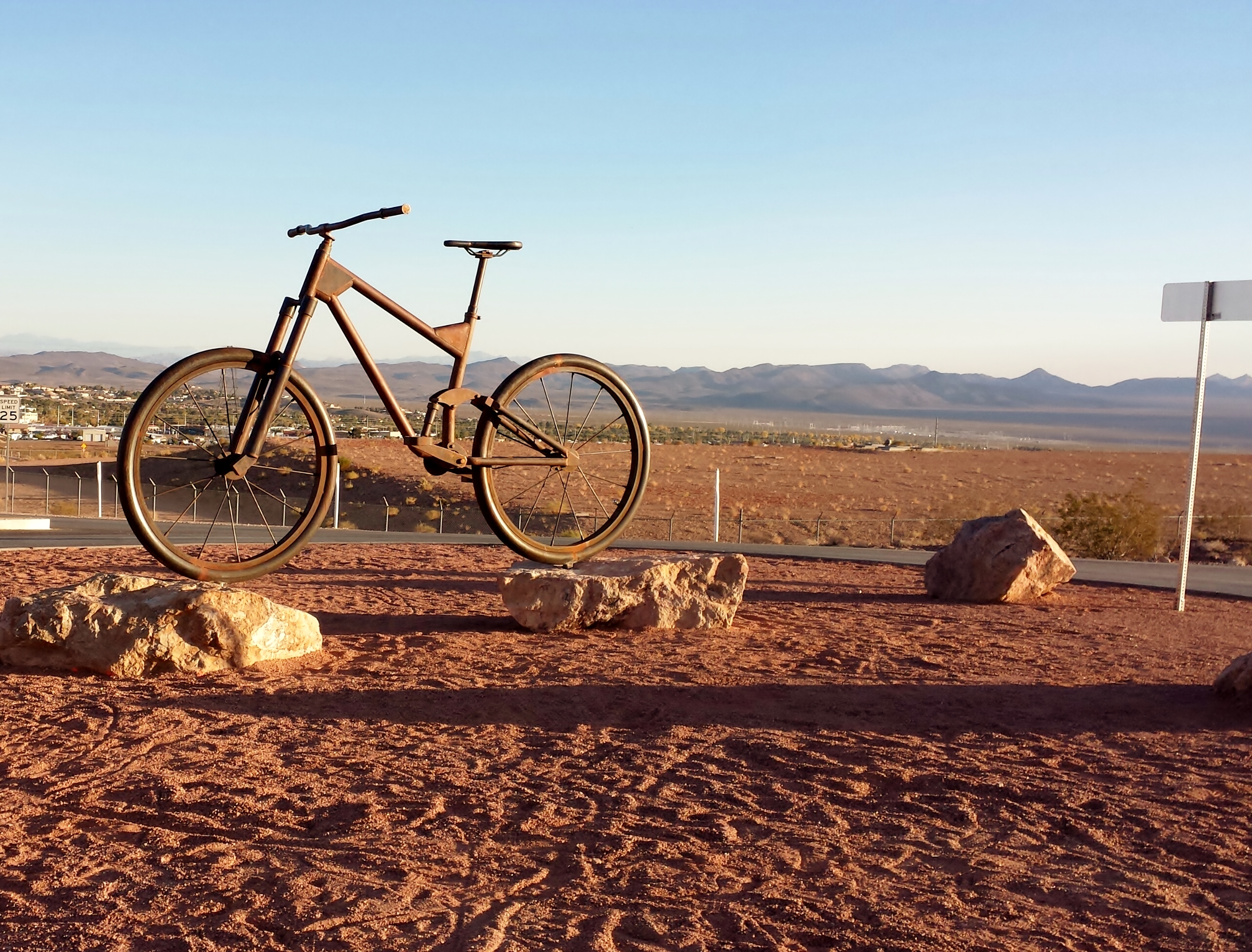 Mountain bike sculpture in a park at the top of the hill near Boulder City