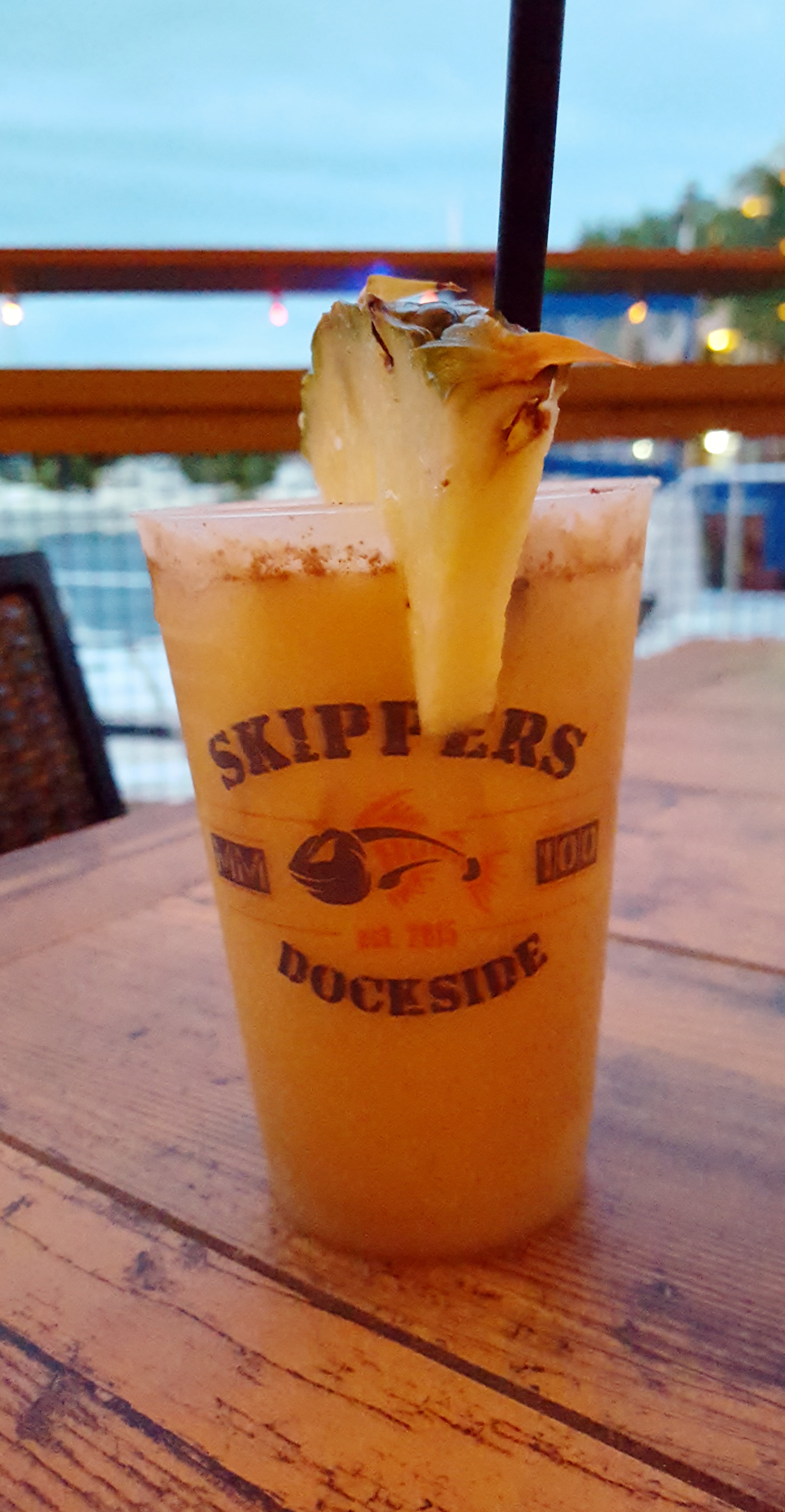 A tasty painkiller on the dock at Skippers