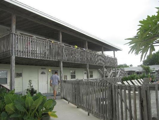 They gave us one of these rooms on the bottom floor, and let us keep our bikes right outside under the deck where they stayed dry