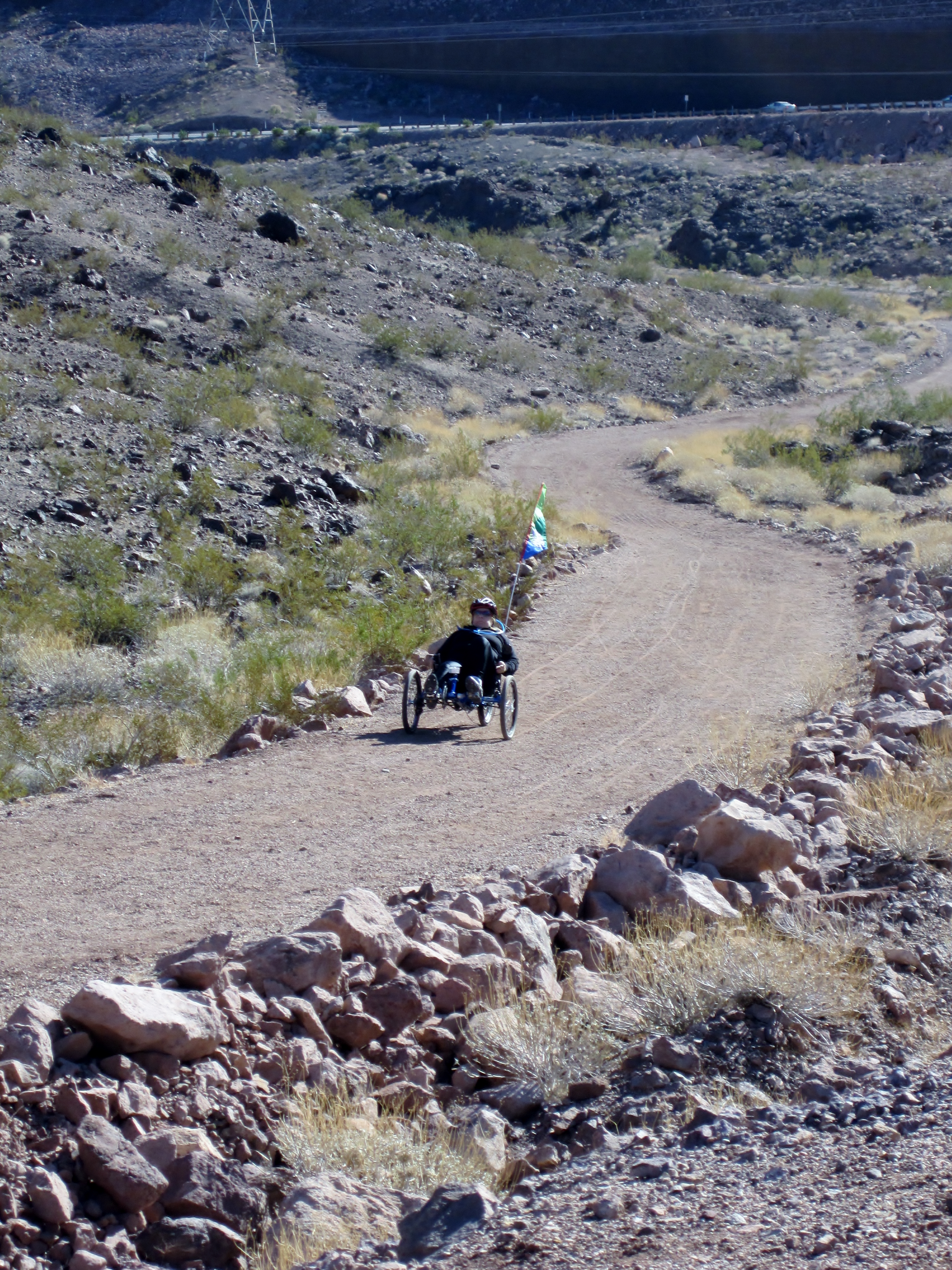 Nancy rides the trail to Hoover Dam.